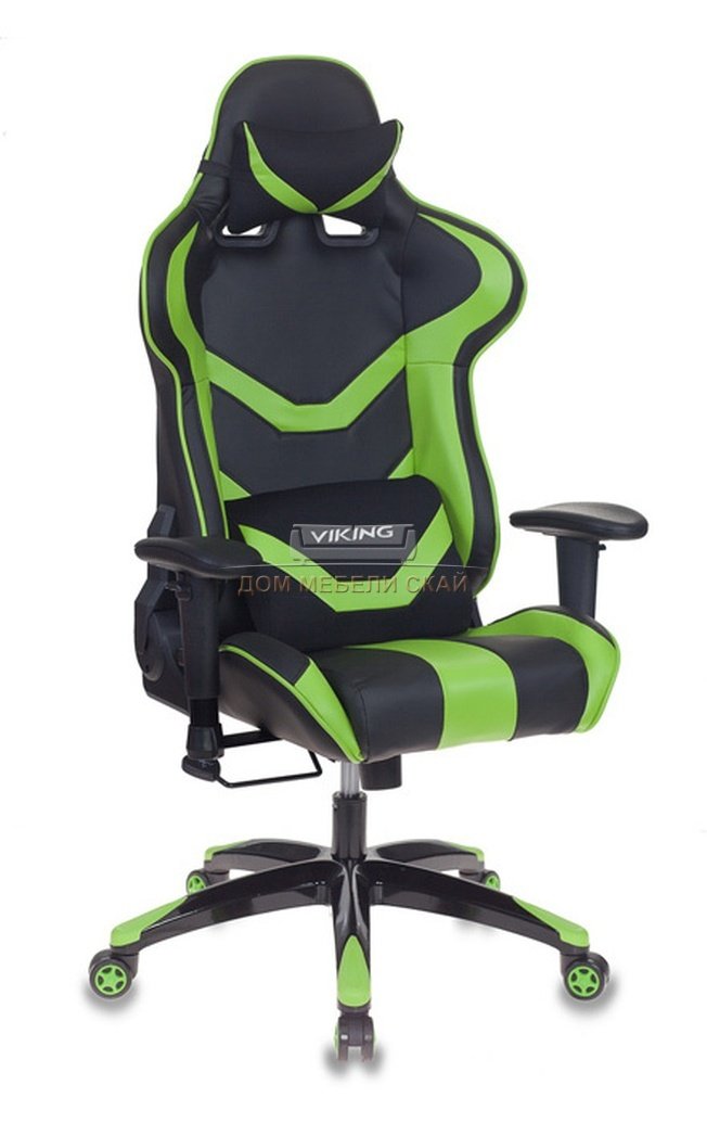 Кресло игровое CH-772N, черная экокожа/зеленые вставки