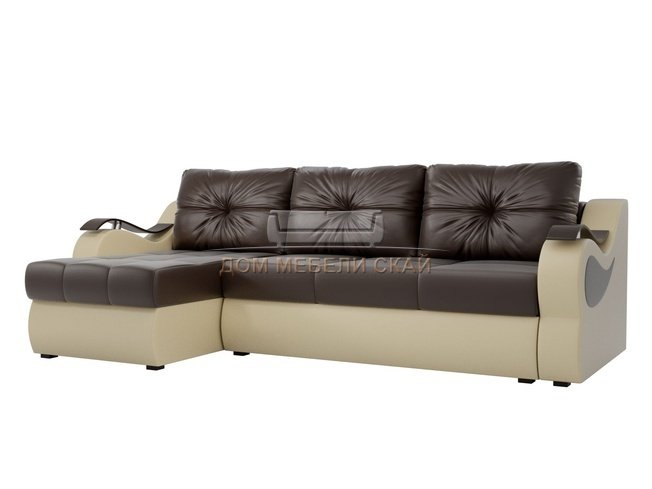 Угловой диван-кровать левый Меркурий, коричневый бежевый/экокожа