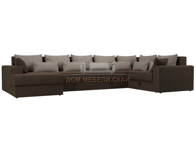 П-образный угловой диван Майами, коричневый/бежевый/рогожка