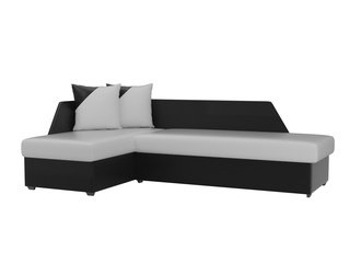 Угловой диван-кровать левый Андора, белый/черный/экокожа