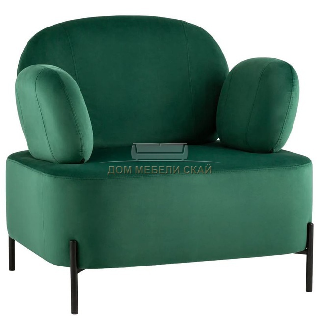 Кресло Кэнди с подлокотниками, велюр зелёный