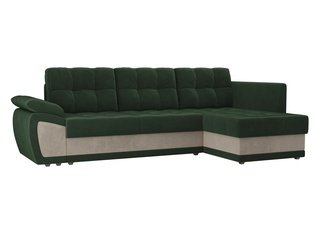 Угловой диван-кровать правый Нэстор прайм, зеленый/бежевый/велюр
