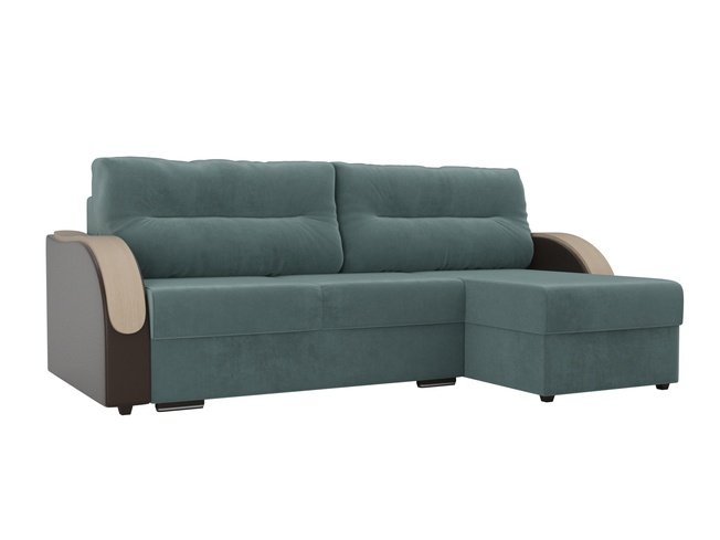 

Угловой диван-кровать правый Дарси, бирюзовый/коричневый/велюр/экокожа