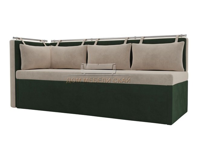 Кухонный угловой диван со спальным местом левый Метро, бежевый/зеленый/велюр