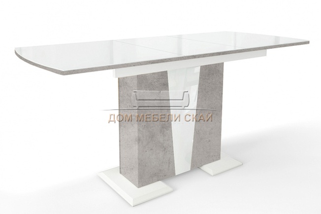 Стол обеденный раскладной Фрегат, белый/бетон