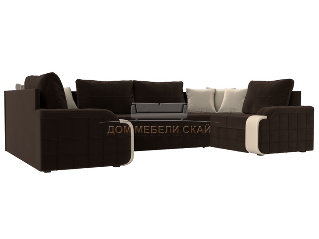 П-образный угловой диван Николь, коричневый/микровельвет