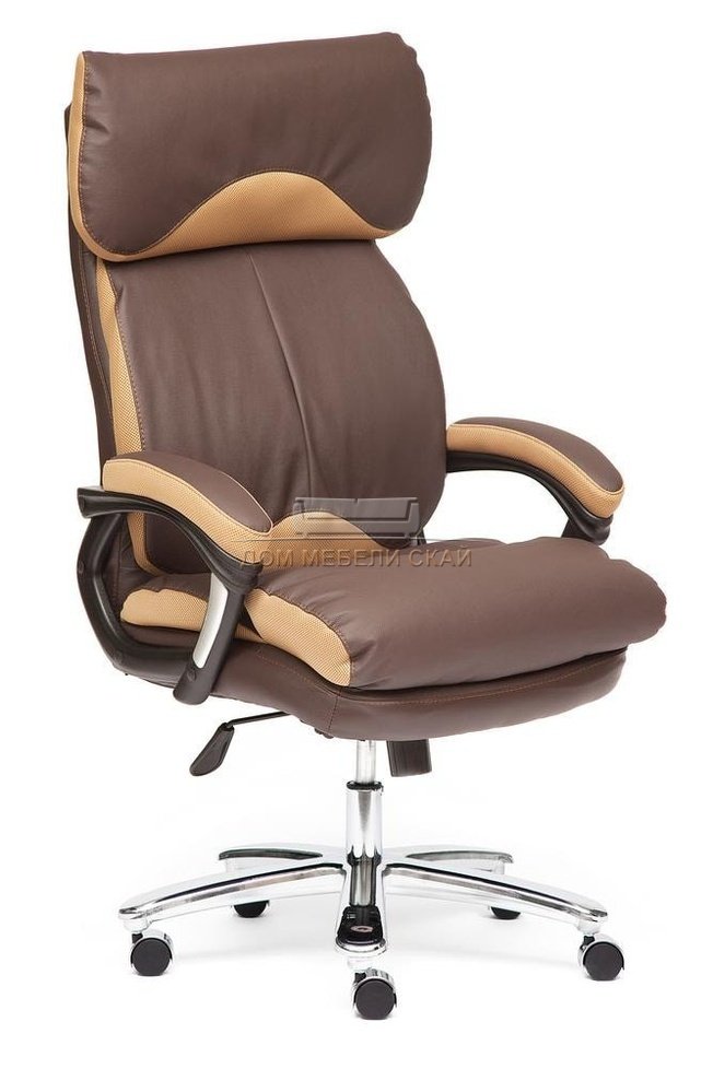 Кресло офисное Гранд Grand, коричневая экокожа/бронзовая сетка
