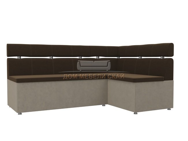 Кухонный угловой диван правый Классик, коричневый/бежевый/микровельвет