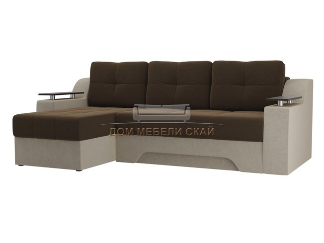 Угловой диван-кровать левый Сенатор, коричневый/бежевый/микровельвет