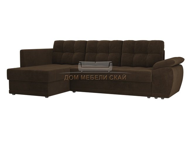 Угловой диван-кровать левый Нэстор прайм, коричневый/велюр