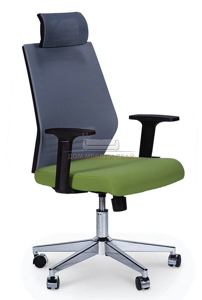 Кресло офисное Престиж, black черный пластик/серая сетка/зеленая ткань