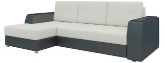 Угловой диван-кровать левый Эмир Б/С, белый/черный/экокожа