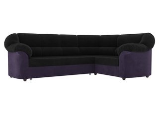 Угловой диван-кровать правый Карнелла, черный/фиолетовый/велюр