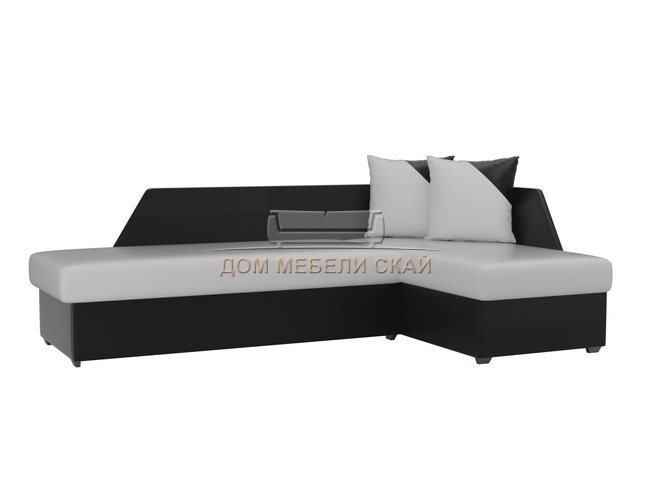 Угловой диван-кровать правый Андора, белый/черный/экокожа