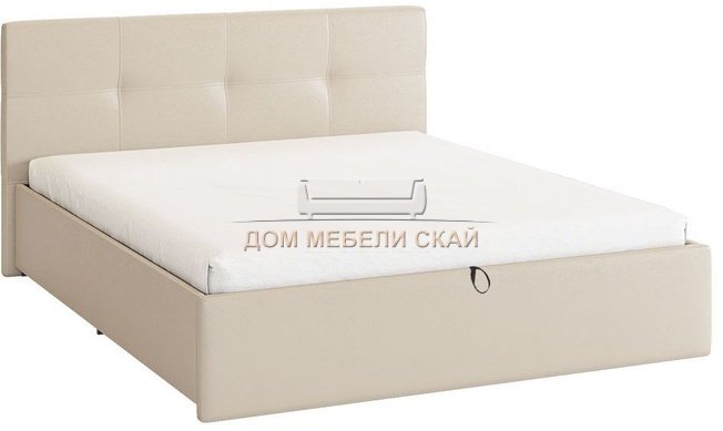 Кровать двуспальная 160x200 Куба с подъемным механизмом, кремовая экокожа