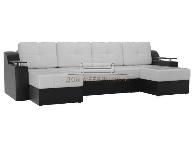 П-образный угловой диван Сенатор, белый/черный/экокожа