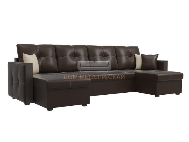 П-образный угловой диван Валенсия, коричневый/экокожа