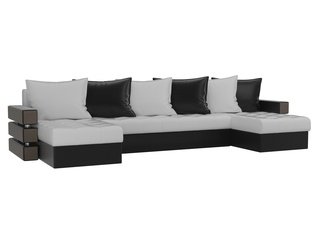 П-образный угловой диван Венеция, белый/черный/экокожа