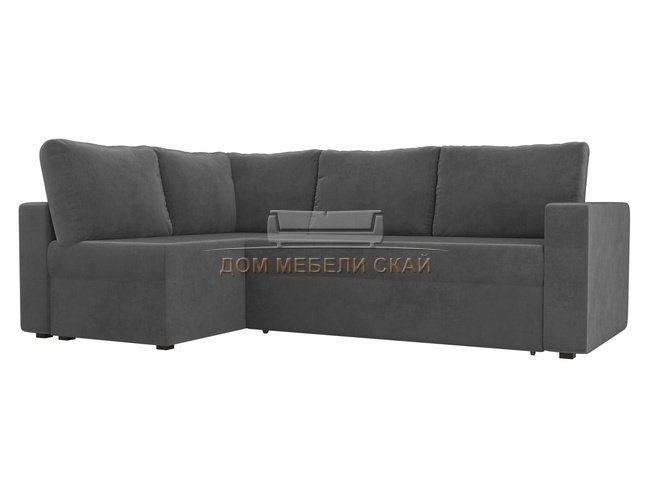 Угловой диван-кровать левый Оливер, серый/велюр