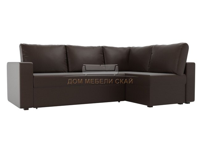 Угловой диван-кровать правый Оливер, коричневый/экокожа