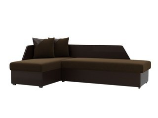 Угловой диван-кровать левый Андора, коричневый/коричневый/микровельвет/экокожа
