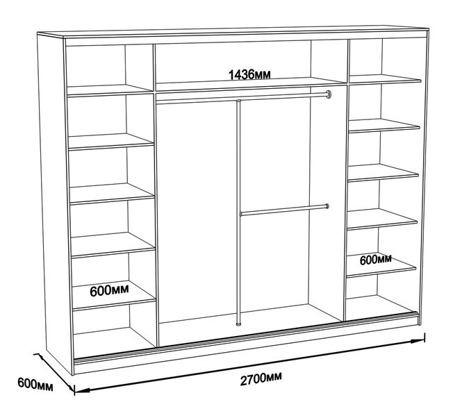 

Шкаф-купе Юпитер 3-дверный зеркальный 2700 (глубина 600, высота 2400), ясень светлый