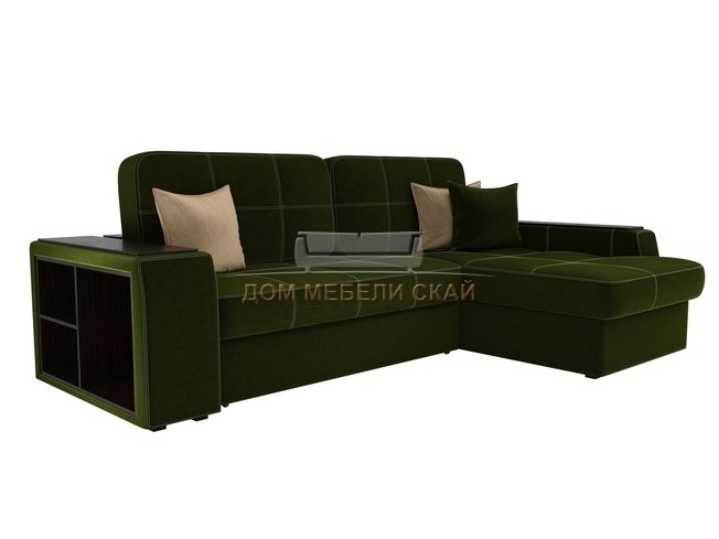 Угловой диван-кровать правый Брюссель, зеленый/микровельвет