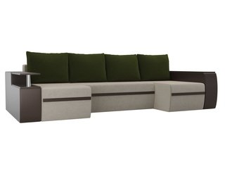 П-образный угловой диван Ричмонд, бежевый/коричневый/зеленый/микровельвет/экокожа