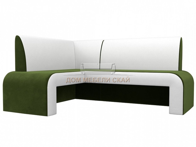 Кухонный угловой диван левый Кармен, зеленый/белый/микровельвет/экокожа