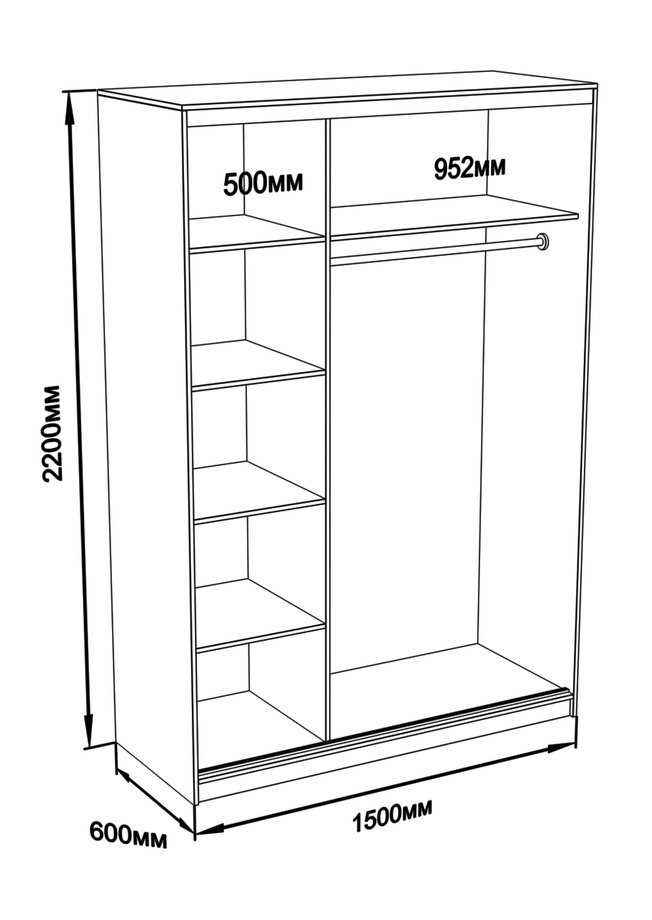 

Шкаф-купе Юпитер 2-дверный без зеркала 1500 (глубина 600, высота 2200), венге