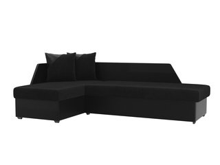 Угловой диван-кровать левый Андора, черный/черный/велюр/экокожа