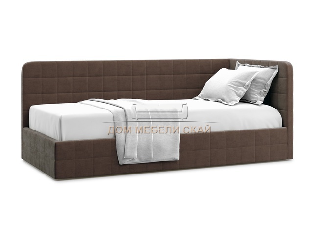 Кровать-кушетка мягкая Tichina 120x200 с ПМ, правая/шоколадный велюр velutto 23