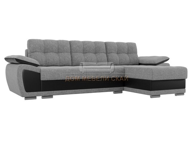 Угловой диван-кровать правый Нэстор, серый/черный/рогожка/экокожа