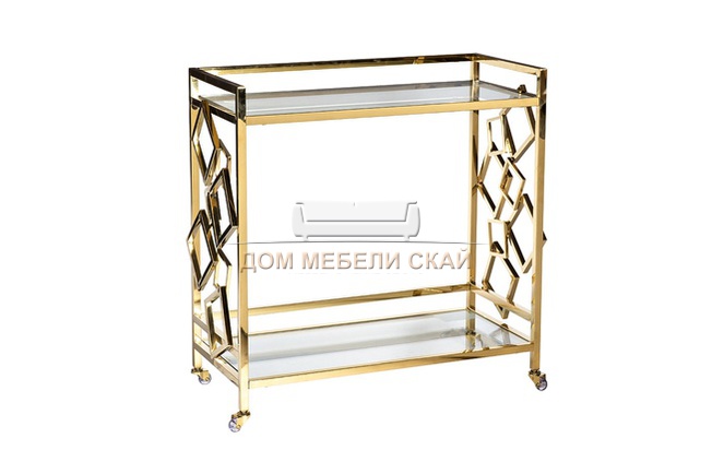 Стол-тележка сервировочная GY-CRT8164, прозрачное стекло/золото