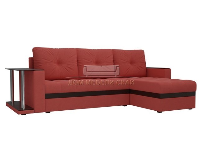 Угловой диван-кровать правый Атланта М, коралловый/микровельвет