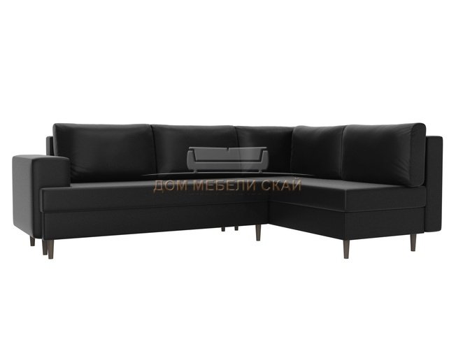 Угловой диван-кровать правый Сильвана, черный/экокожа