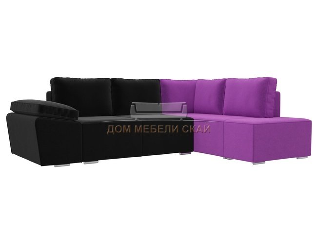 Угловой диван-кровать правый Хавьер, черный/фиолетовый/микровельвет