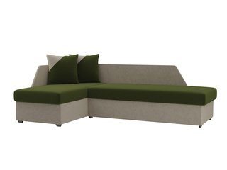 Угловой диван-кровать левый Андора, зеленый/бежевый/микровельвет