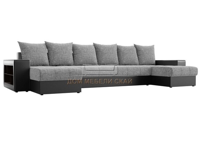 П-образный угловой диван Дубай, серый/черный/рогожка/экокожа