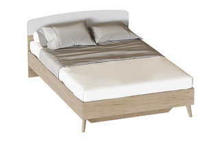 Кровать полутороспальная 140x200 Калгари, дуб натуральный светлый/белый матовый