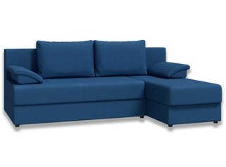Угловой диван-кровать Лира без боковин, синяя рогожка