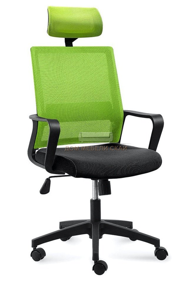 Кресло офисное Бит, черный пластик/зеленая сетка/черная ткань