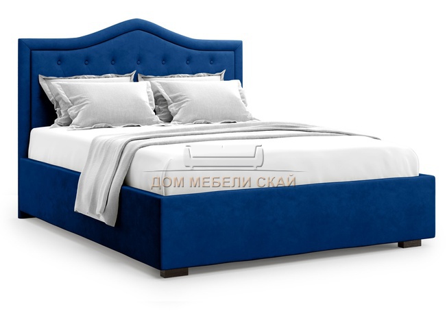 Кровать двуспальная 160x200 Tibr с подъемным механизмом, синий велюр velutto 26
