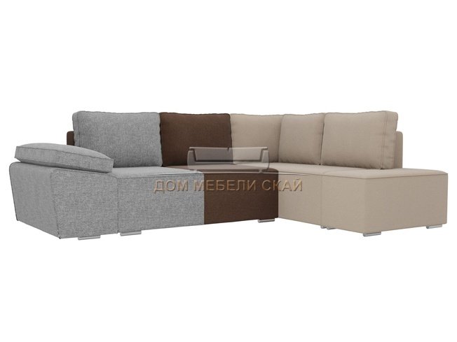 Угловой диван-кровать правый Хавьер, серый/коричневый/бежевый/рогожка