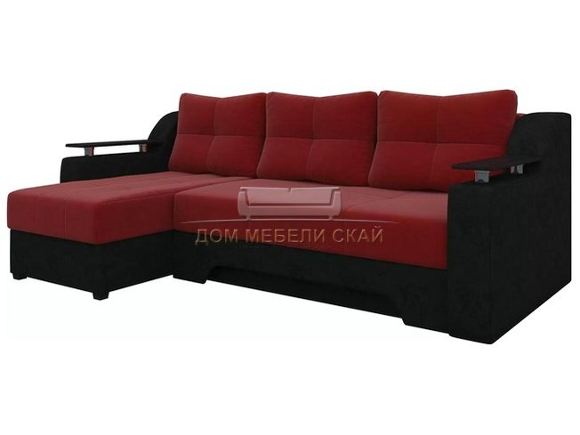Угловой диван-кровать левый Сенатор, красный/черный/микровельвет