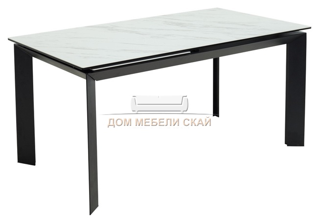 Стол обеденный раскладной CREMONA 140, белый мрамор матовый KL-99/итальянская керамика/черный каркас