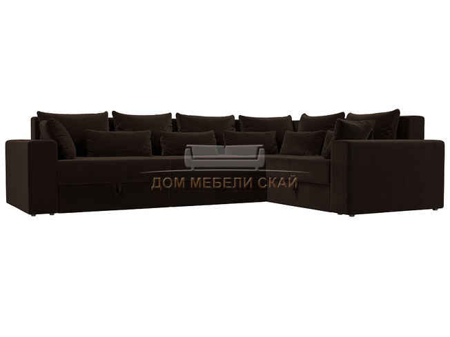 Угловой диван-кровать правый Майами Long, коричневый/микровельвет