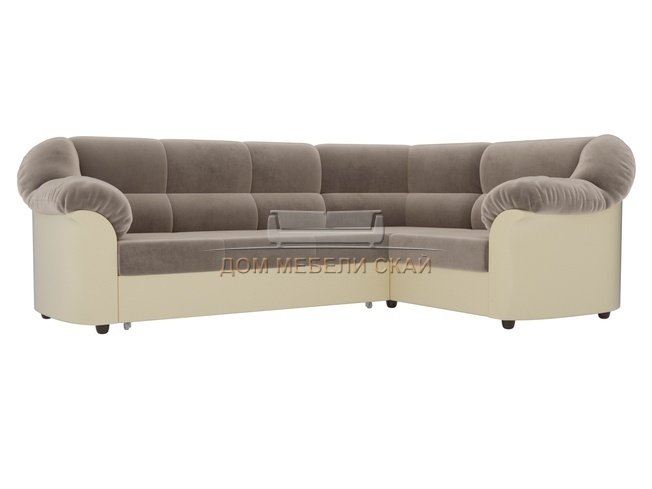Угловой диван-кровать правый Карнелла, коричневый/бежевый/велюр/экокожа