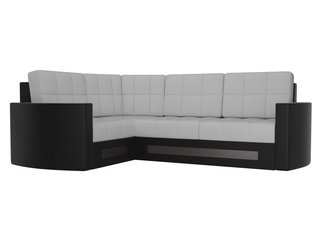 Угловой диван-кровать левый Белла, белый/черный/экокожа