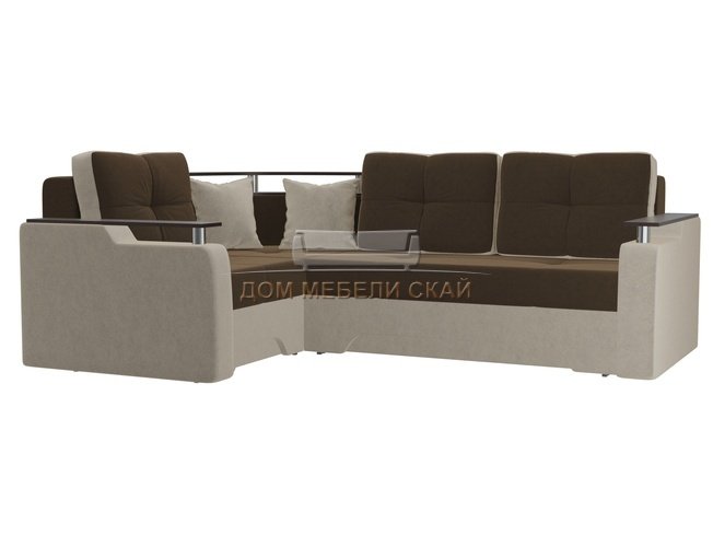 Угловой диван-кровать левый Комфорт, коричневый/бежевый/микровельвет